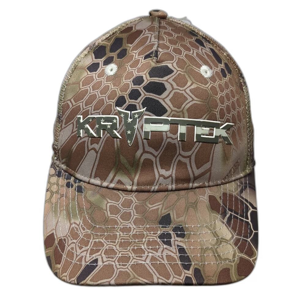 Kryptek Trucker Hat Brown Beige One Size Mesh Back Camo USA Flag Snapback